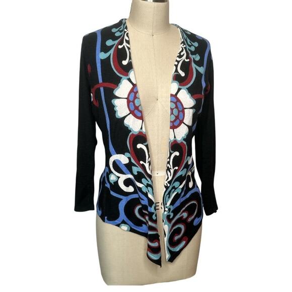 Red Multicolor Floral Paisley Print Asymmetrical Cardigan - S - Picture 1 of 6